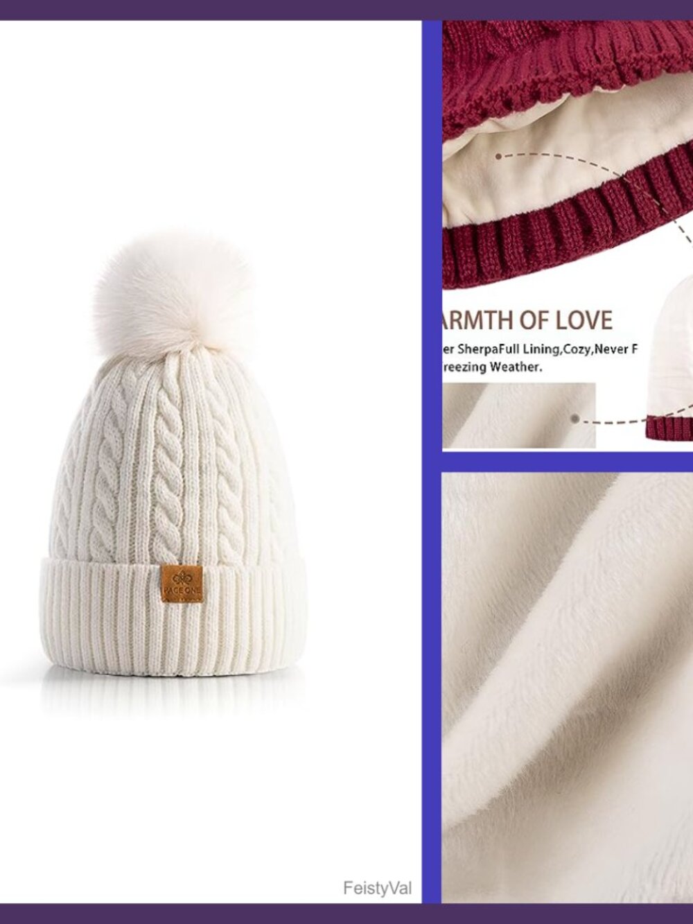 Chenille Knit Beanie Warm Fleece Lined Pom Pom Winter Hat Chunky Cute Cap